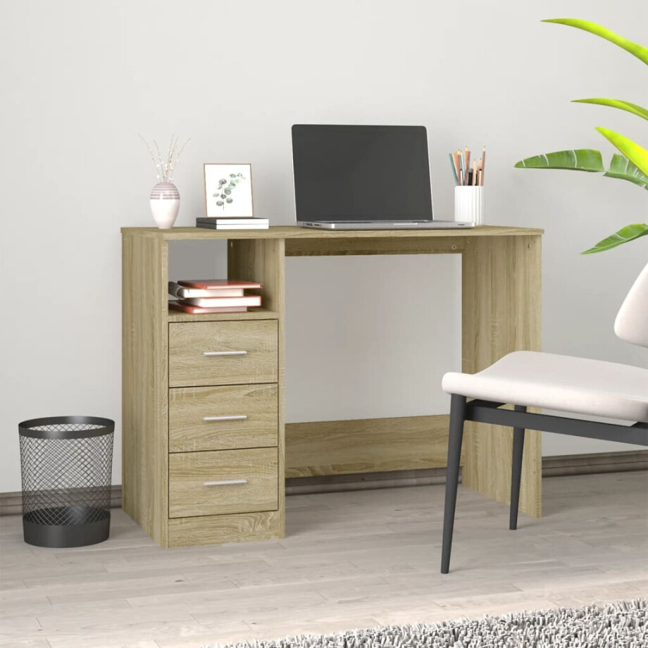vidaXL Bureau met lades 102x50x76 cm bewerkt hout sonoma eikenkleurig vidaXL Bureau met lades 102x50x76 cm bewerkt hout sonoma eikenkleurig afbeelding 1