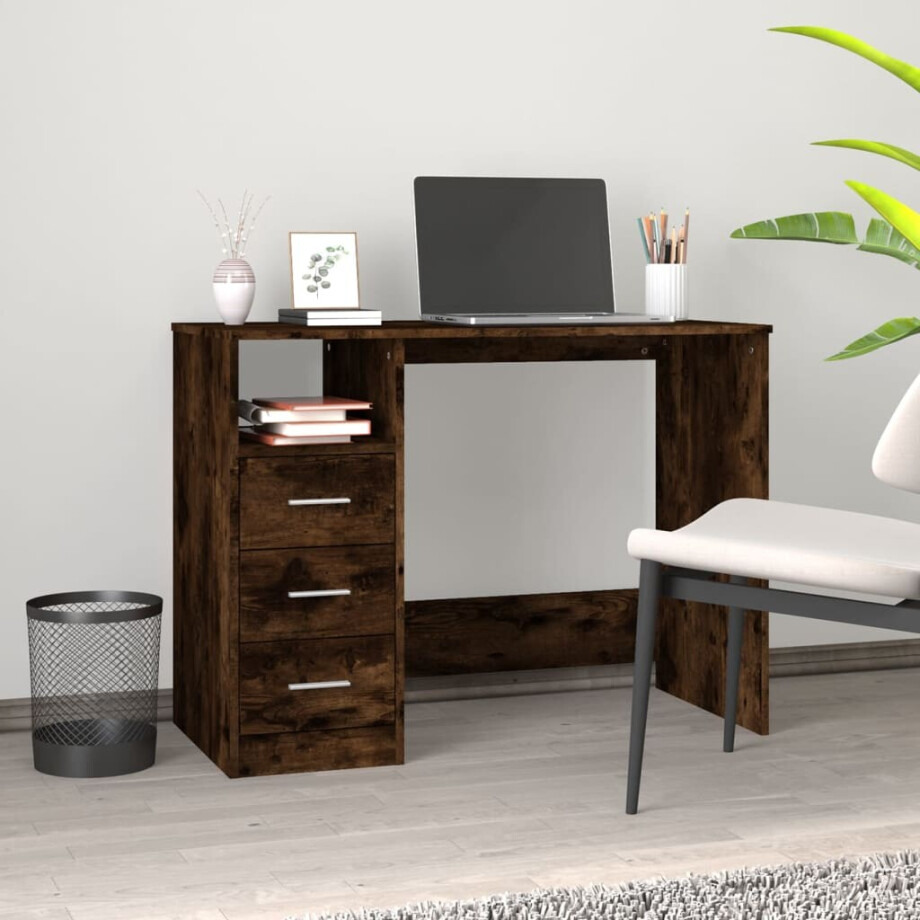 vidaXL Bureau met lades 102x50x76 cm bewerkt hout gerookt eikenkleurig vidaXL Bureau met lades 102x50x76 cm bewerkt hout gerookt eikenkleurig afbeelding 1
