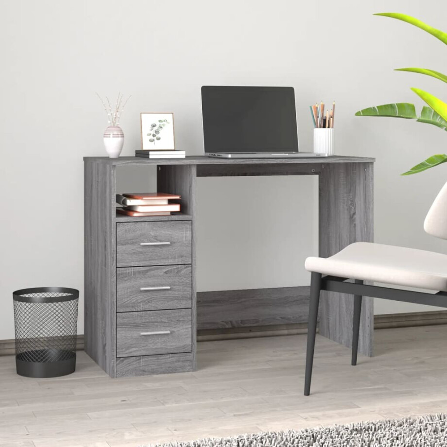 vidaXL Bureau met lades 102x50x76 cm bewerkt hout grijs sonoma eiken vidaXL Bureau met lades 102x50x76 cm bewerkt hout grijs sonoma eiken afbeelding 1