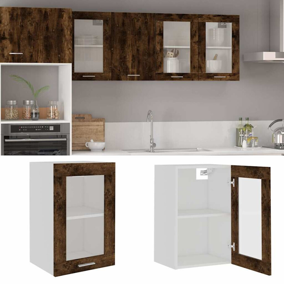 vidaXL Bovenkast Lyon 40x31x60 cm glas en bewerkt hout gerookt eikenkleurig vidaXL Bovenkast Lyon 40x31x60 cm glas en bewerkt hout gerookt eikenkleurig afbeelding 1