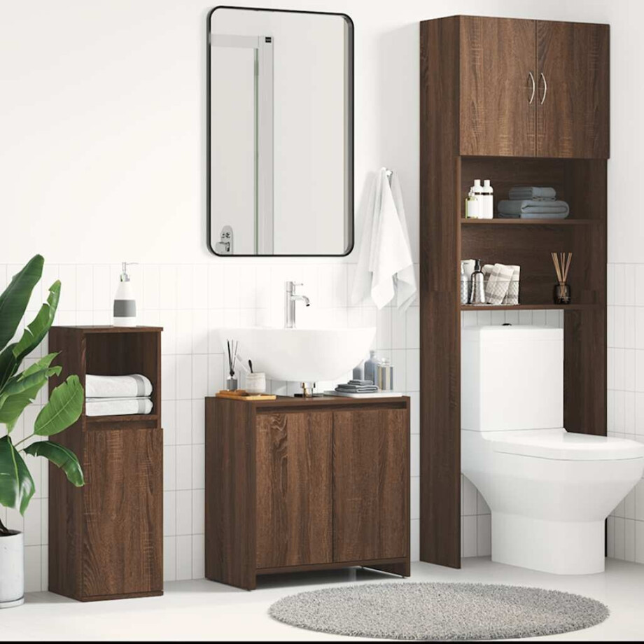 vidaXL Badkamerkast 60x33x61 cm bewerkt hout bruin eikenkleur afbeelding 1