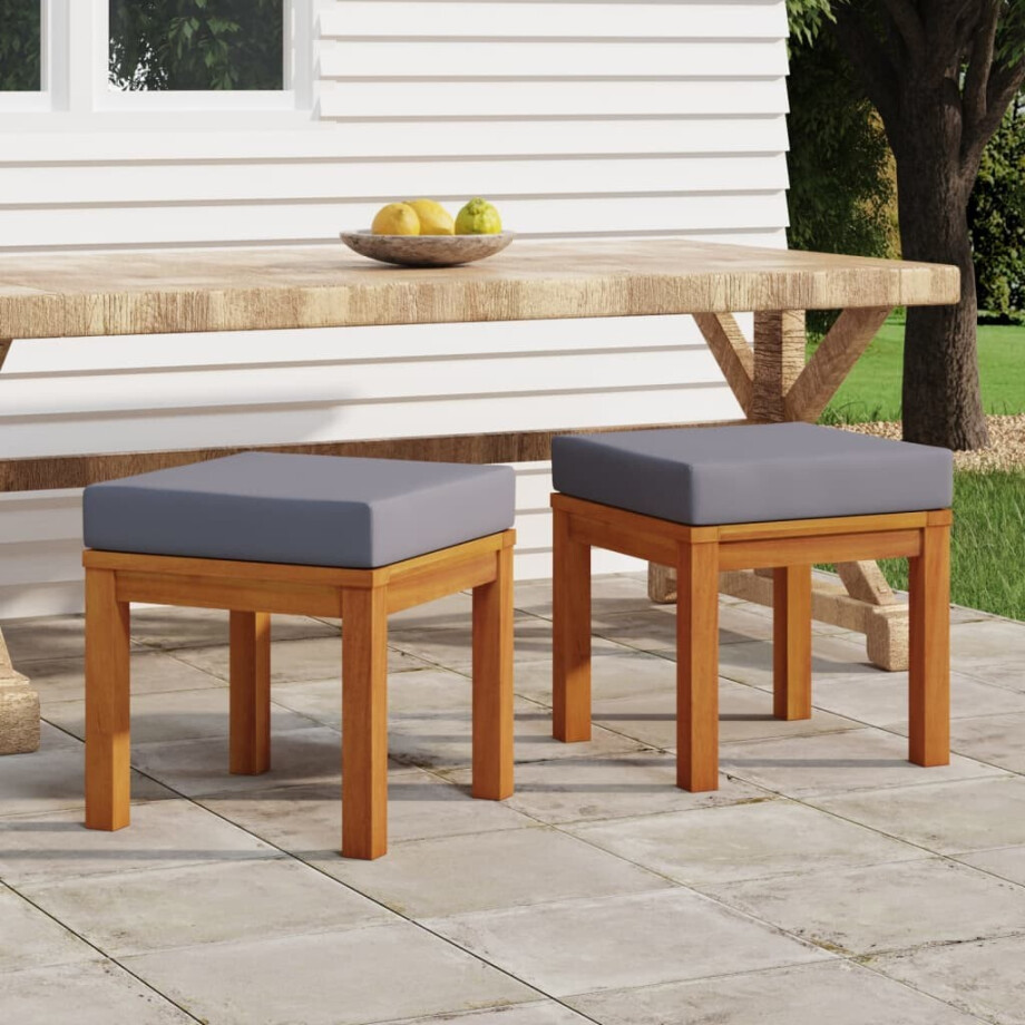 vidaXL Tuinkrukjes 2 st met kussens 40x40x42 cm massief acaciahout afbeelding 1