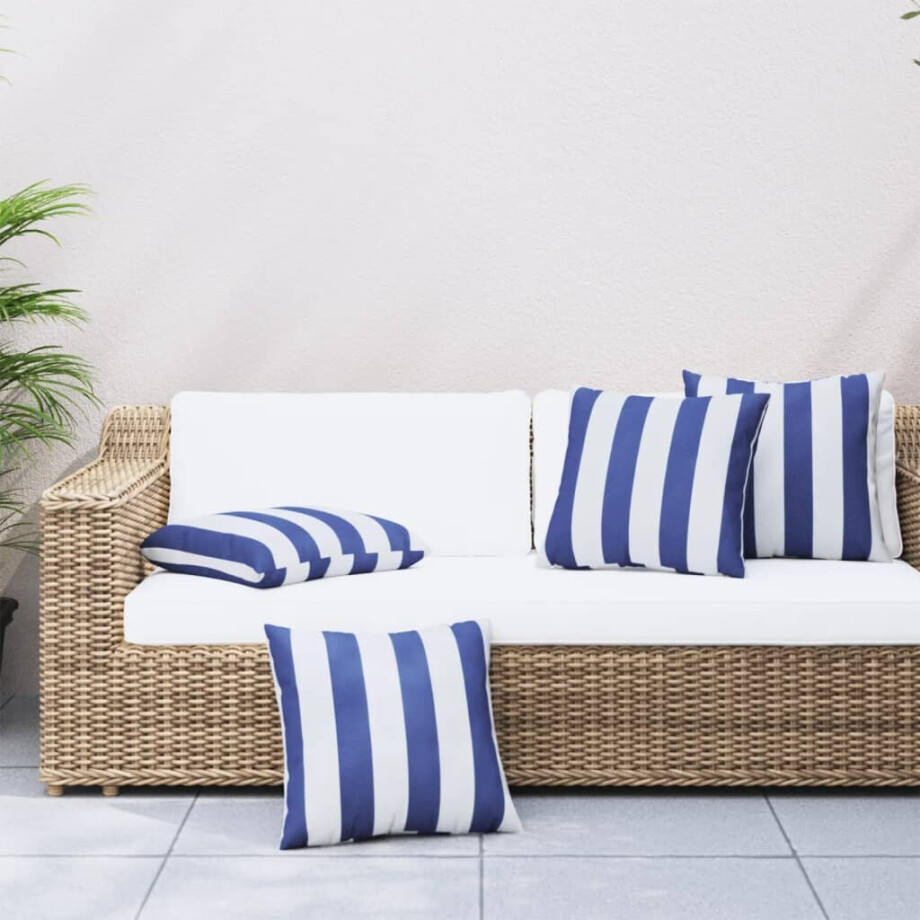 vidaXL Sierkussens 4 st gestreept 50x50 cm stof blauw en wit afbeelding 1