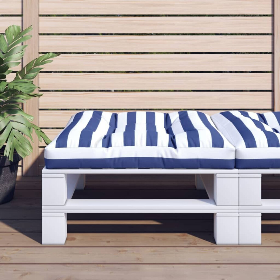 vidaXL Palletkussen gestreept 80x80x12 cm stof blauw en wit vidaXL Palletkussen gestreept 80x80x12 cm stof blauw en wit afbeelding 1