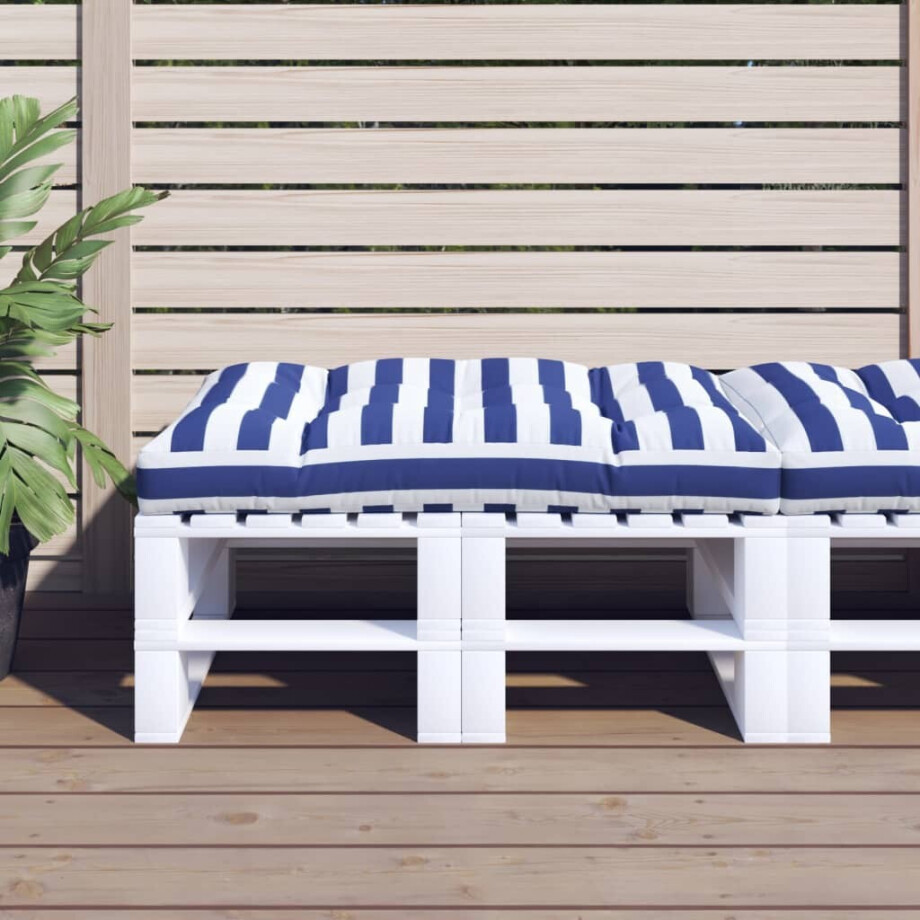vidaXL Palletkussen gestreept 120x80x12 cm stof blauw en wit vidaXL Palletkussen gestreept 120x80x12 cm stof blauw en wit afbeelding 1