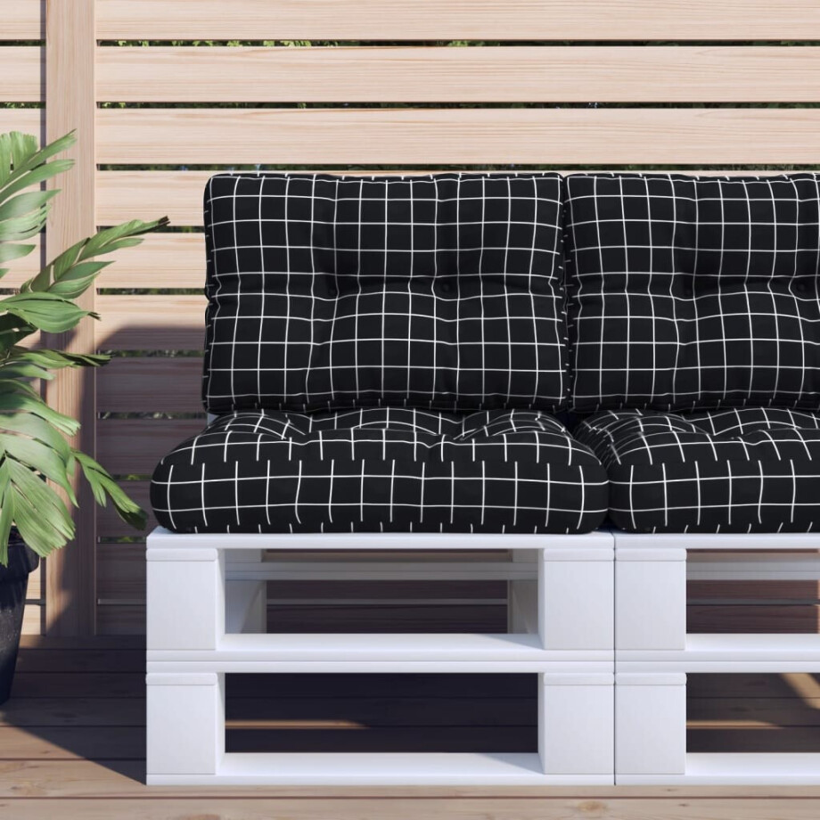 vidaXL Palletkussen ruitpatroon 60x40x12 cm stof zwart afbeelding 1