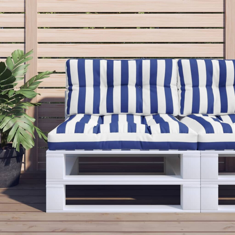 vidaXL Palletkussen gestreept 70x40x12 cm stof blauw en wit vidaXL Palletkussen gestreept 70x40x12 cm stof blauw en wit afbeelding 1