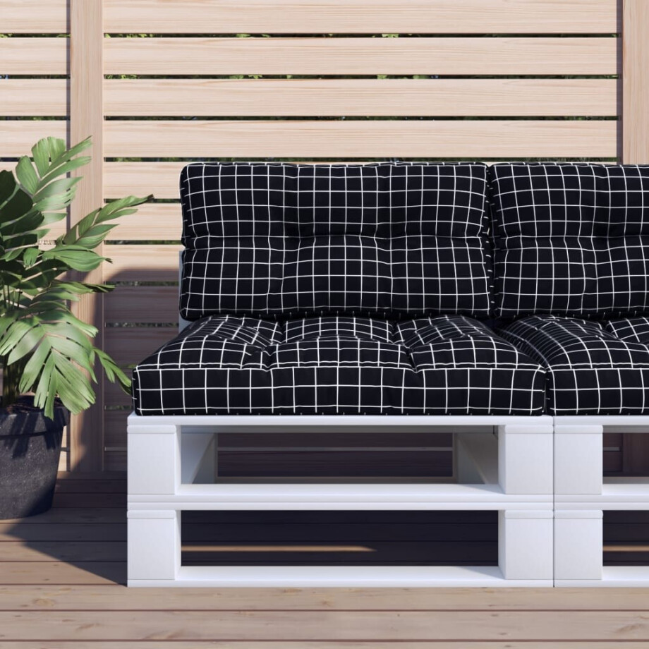 vidaXL Palletkussen ruitpatroon 80x40x12 cm stof zwart afbeelding 1