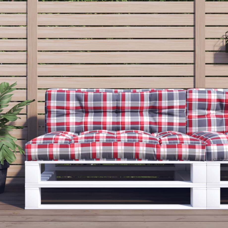 vidaXL Palletkussen 120x40x12 cm stof ruitpatroon rood afbeelding 1