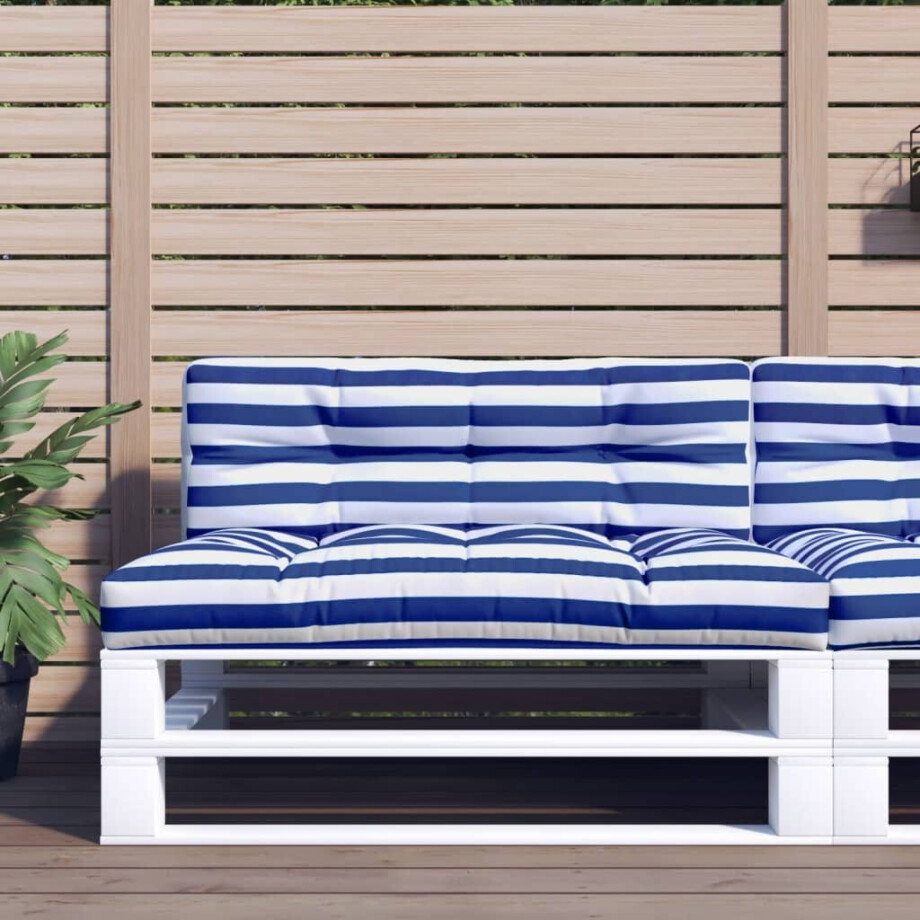 vidaXL Palletkussen 120x40x12 cm stof gestreept blauw en wit vidaXL Palletkussen 120x40x12 cm stof gestreept blauw en wit afbeelding 1