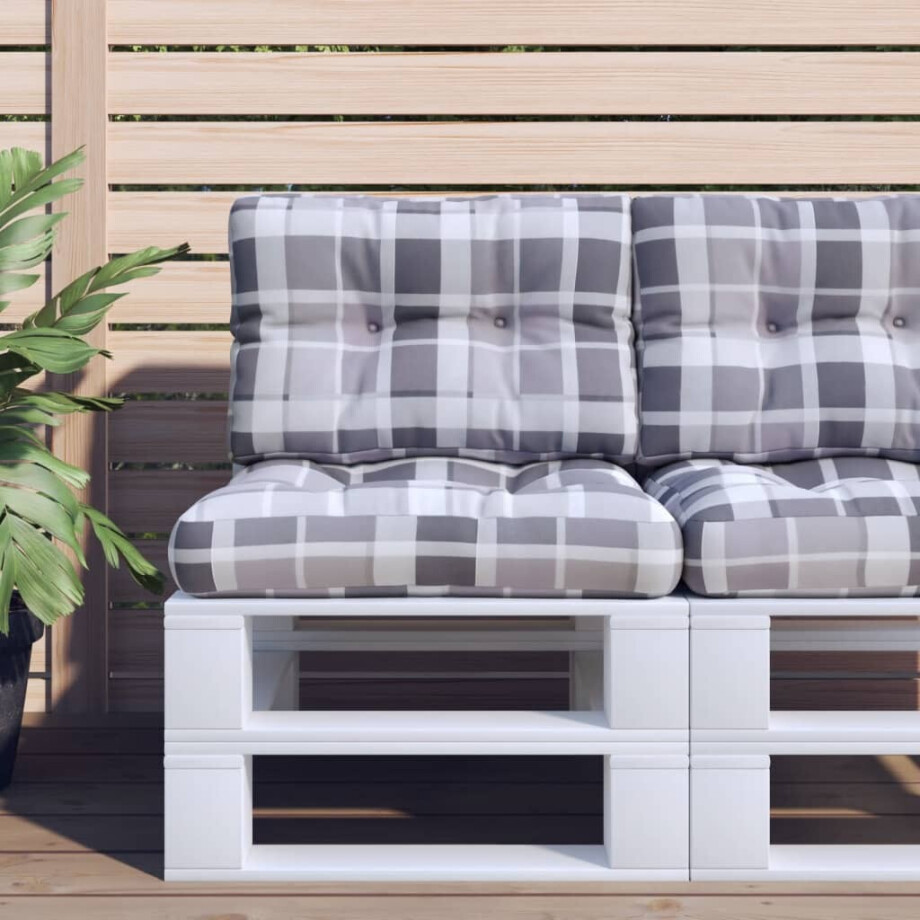 vidaXL Palletkussens 2 st ruitpatroon stof grijs vidaXL Palletkussens 2 st ruitpatroon stof grijs afbeelding 1