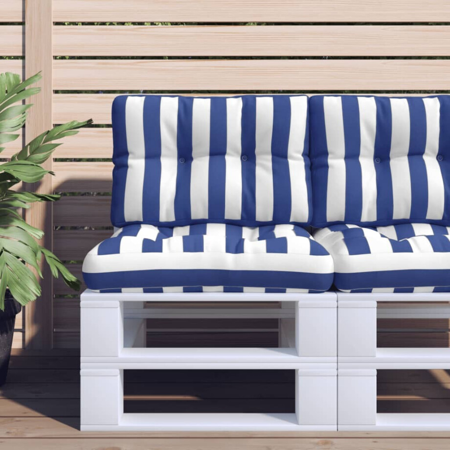 vidaXL Palletkussens 2 st stof gestreept wit en blauw vidaXL Palletkussens 2 st stof gestreept wit en blauw afbeelding 1