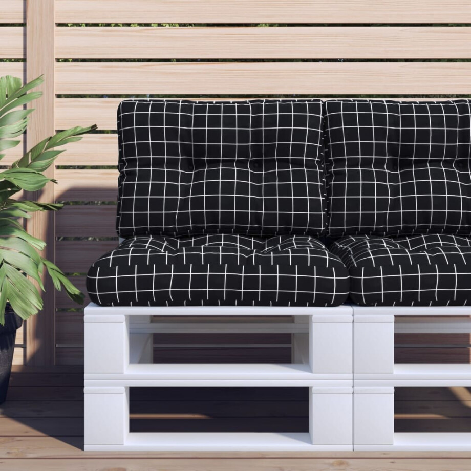 vidaXL Palletkussens 2 st stof ruitpatroon zwart afbeelding 1