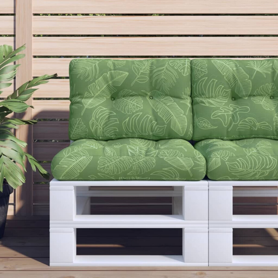 vidaXL Palletkussens 2 st stof bladpatroon vidaXL Palletkussens 2 st stof bladpatroon afbeelding 1