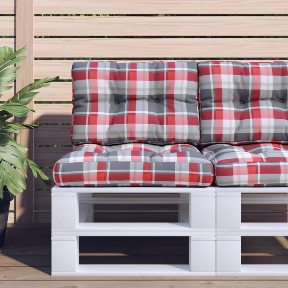 vidaXL Palletkussens 2 st stof ruitpatroon rood afbeelding 1