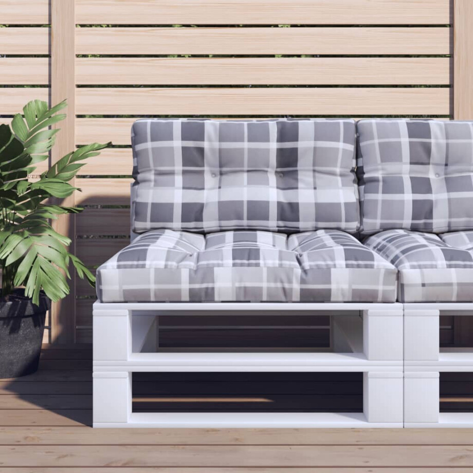 vidaXL Palletkussens 2 st ruitpatroon stof grijs vidaXL Palletkussens 2 st ruitpatroon stof grijs afbeelding 1