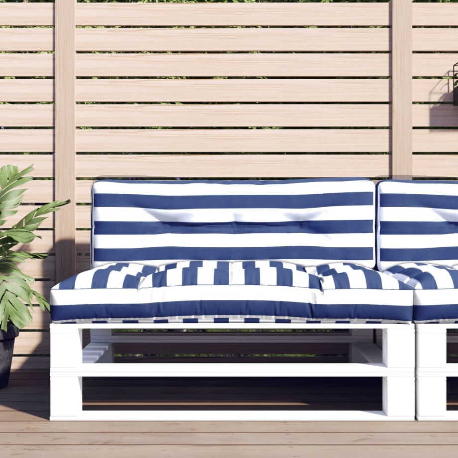 vidaXL Palletkussens 2 st stof gestreept wit en blauw vidaXL Palletkussens 2 st stof gestreept wit en blauw afbeelding 1