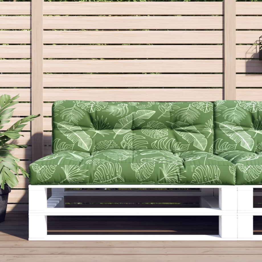 vidaXL Palletkussens 2 st stof bladpatroon vidaXL Palletkussens 2 st stof bladpatroon afbeelding 1