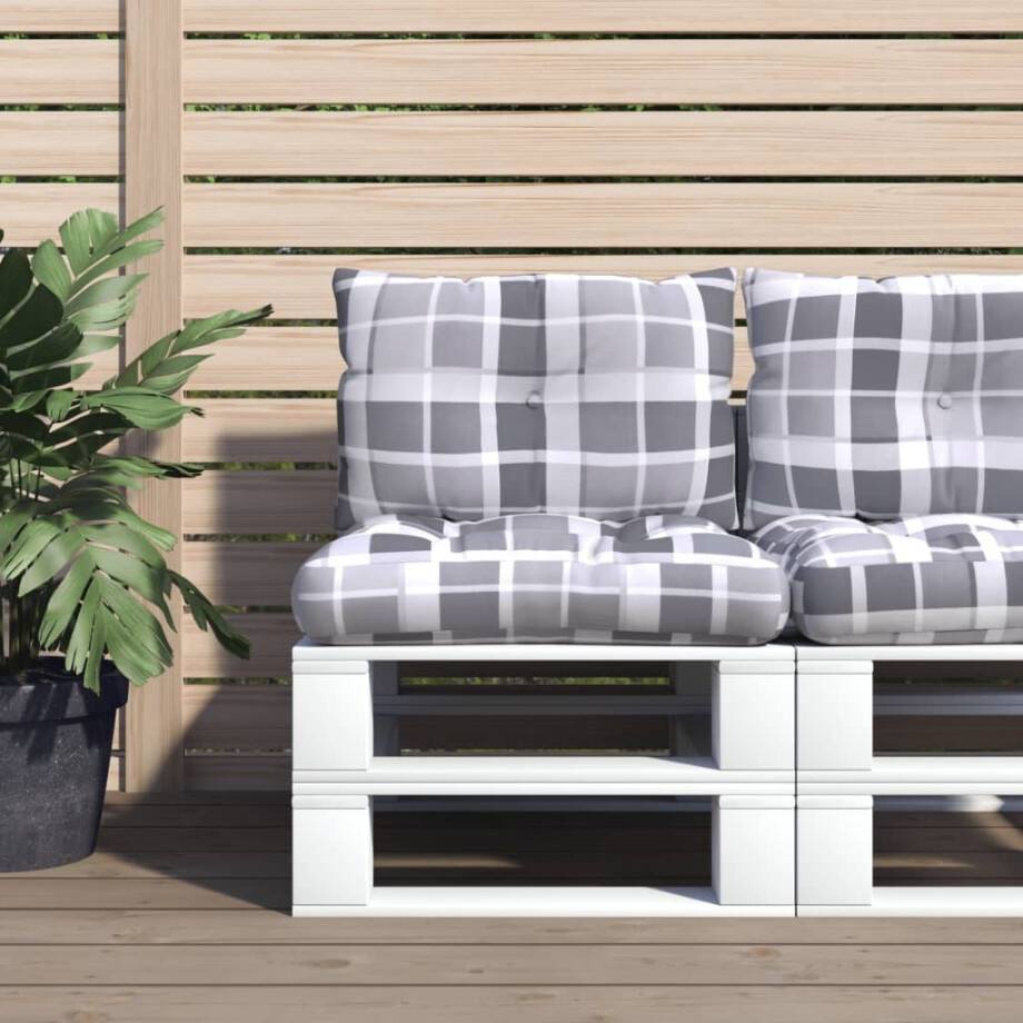 vidaXL Palletkussens 2 st ruitpatroon stof grijs afbeelding 1