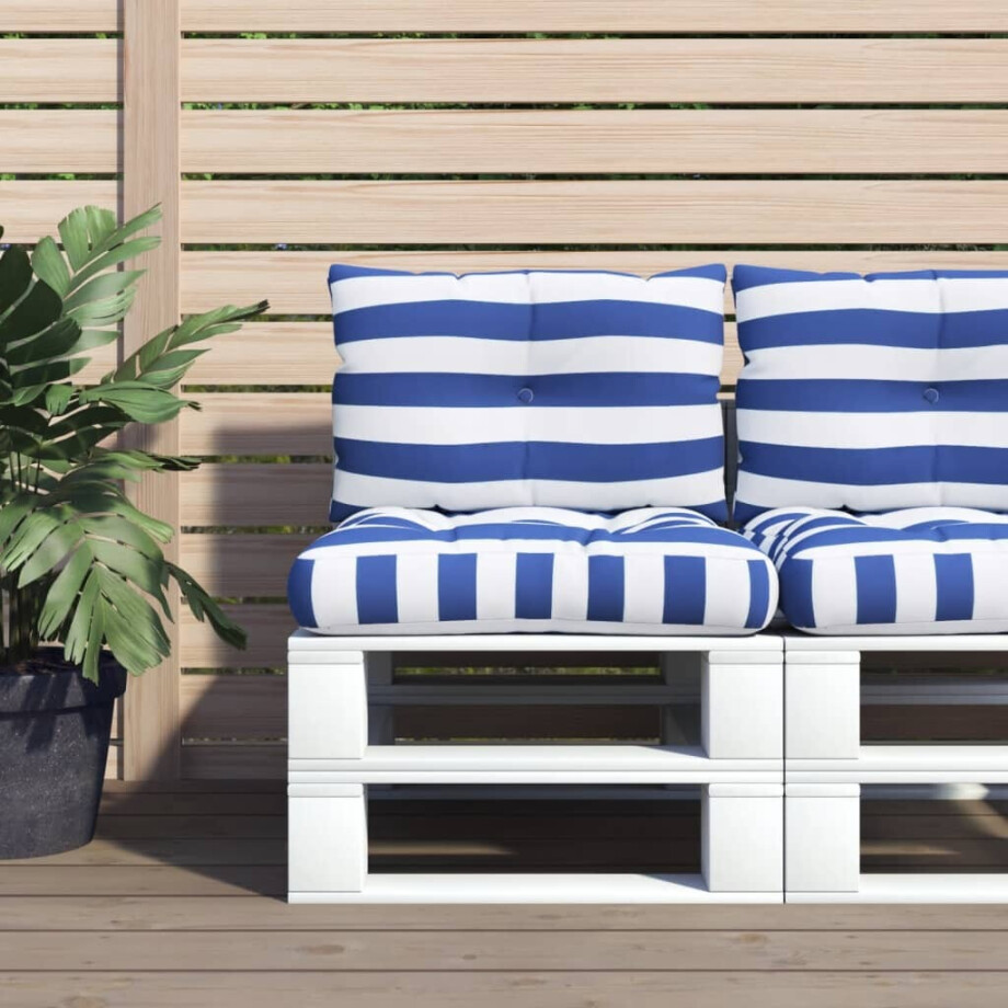 vidaXL Palletkussens 2 st gestreept oxford stof wit en blauw vidaXL Palletkussens 2 st gestreept oxford stof wit en blauw afbeelding 1