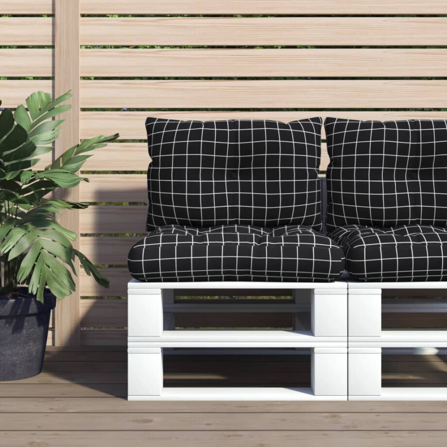 vidaXL Palletkussens 2 st ruitpatroon oxford stof zwart afbeelding 1