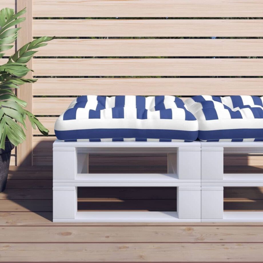 vidaXL Palletkussen gestreept 58x58x10 cm oxford stof blauw en wit vidaXL Palletkussen gestreept 58x58x10 cm oxford stof blauw en wit afbeelding 1