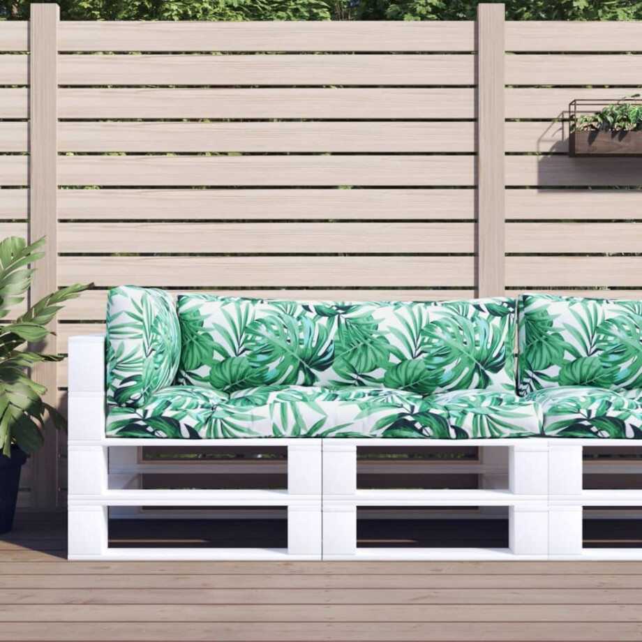 vidaXL Palletkussens 3 st stof bladpatroon afbeelding 1