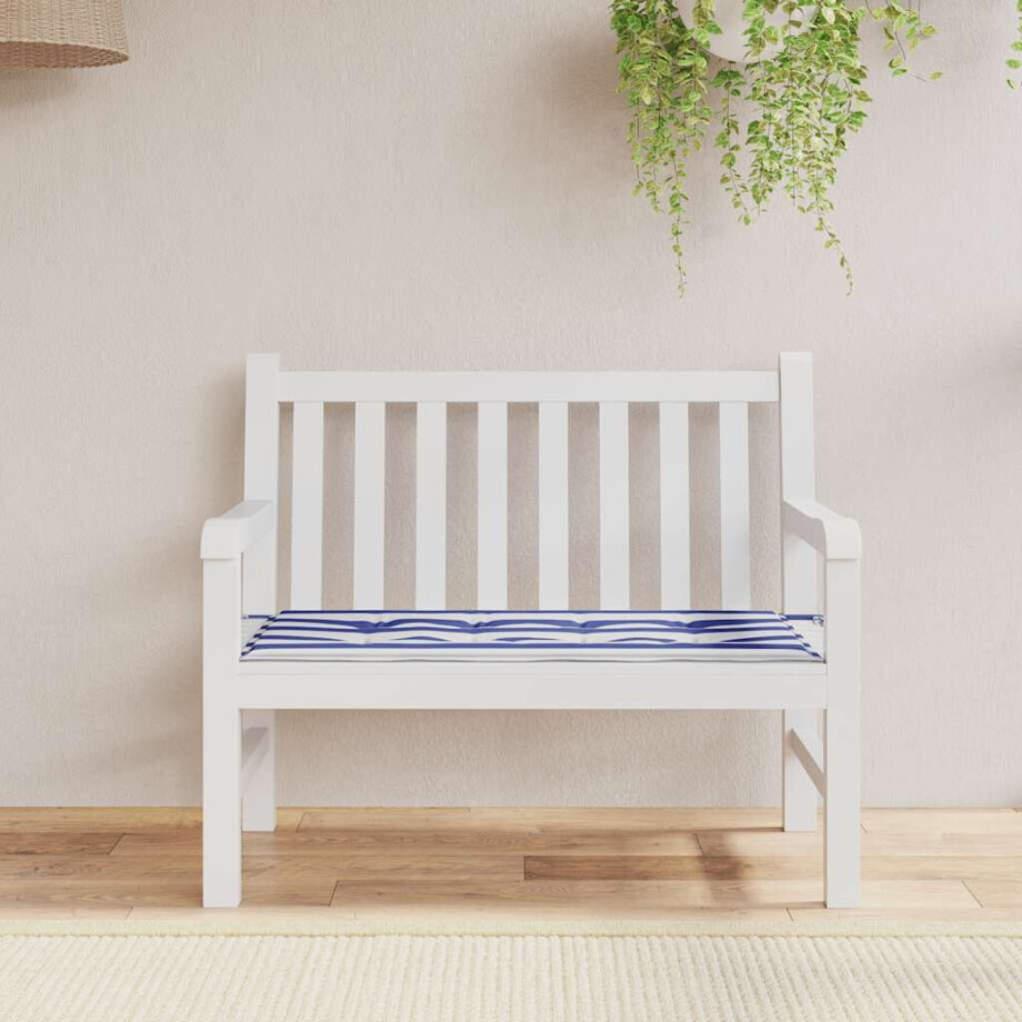 vidaXL Tuinbankkussen gestreept 100x50x4 cm oxford stof wit en blauw afbeelding 1