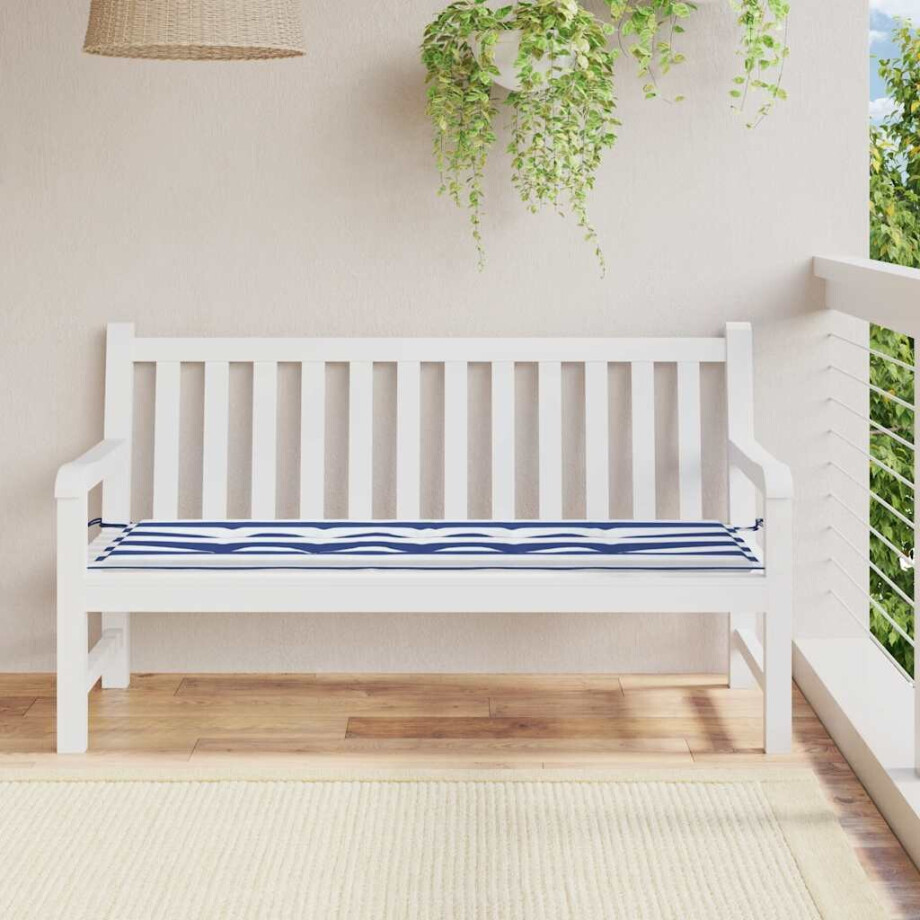 vidaXL Tuinbankkussen gestreept 150x50x4 cm oxford stof wit en blauw afbeelding 1