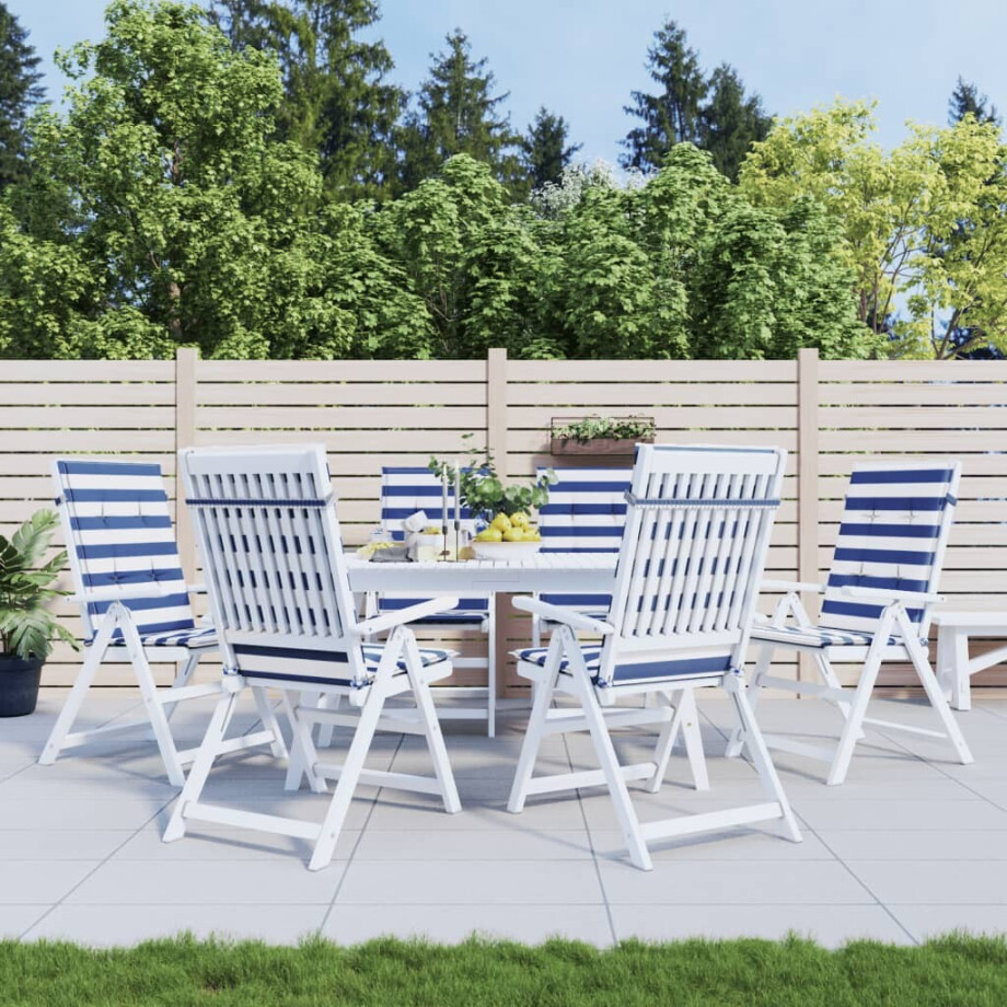 vidaXL Stoelkussens 6 st hoge rug gestreept stof wit en blauw afbeelding 1