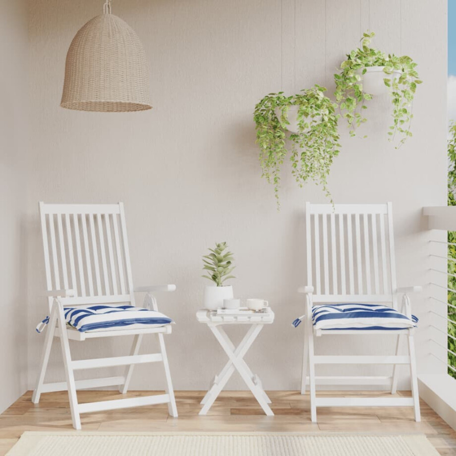 vidaXL Stoelkussens 2 st gestreept 40x40x7 cm stof wit en blauw afbeelding 1