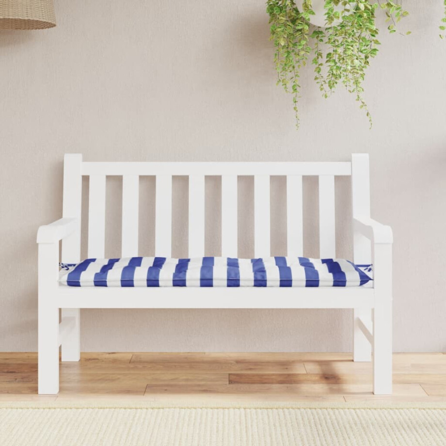 vidaXL Tuinbankkussen gestreept 120x50x7 cm stof wit en blauw afbeelding 1