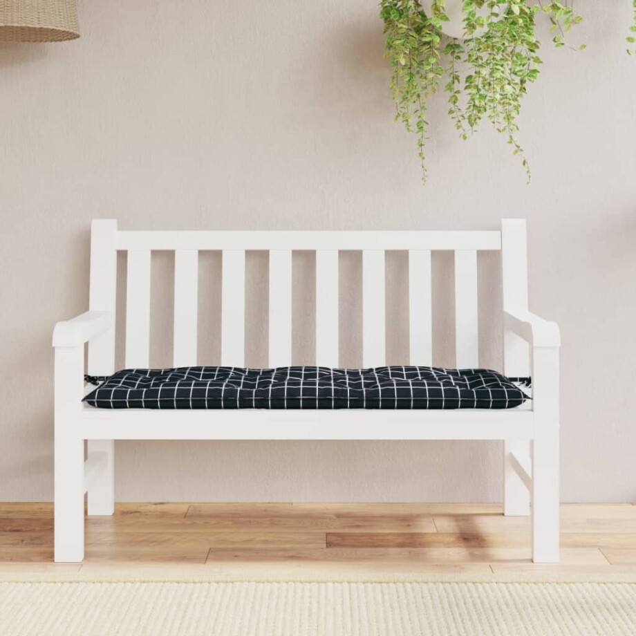 vidaXL Tuinbankkussen ruitpatroon 120x50x7 cm stof zwart afbeelding 1