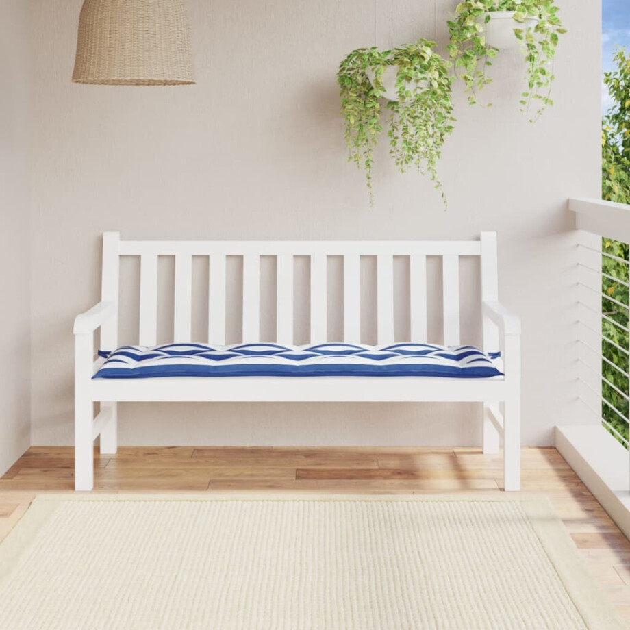 vidaXL Tuinbankkussen 150x50x7cm stof gestreept wit en blauw afbeelding 1