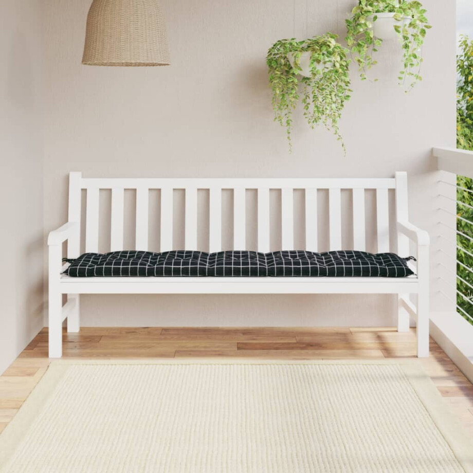 vidaXL Tuinbankkussen 180x50x7 cm oxford stof ruitpatroon zwart afbeelding 1