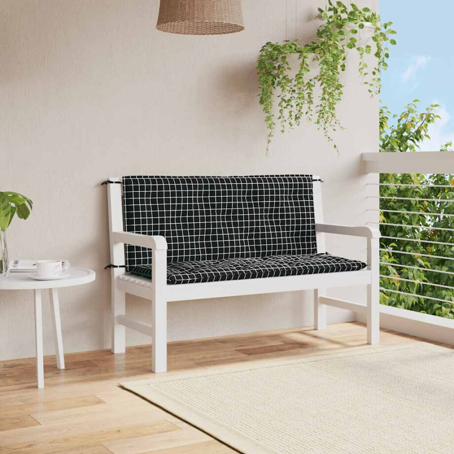 vidaXL Tuinbankkussens 2 st ruitpatroon 120x50x7 cm stof zwart afbeelding 1