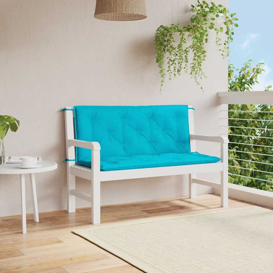 vidaXL Tuinbankkussens 2 st 120x50x7 cm stof turquoise vidaXL Tuinbankkussens 2 st 120x50x7 cm stof turquoise afbeelding 1