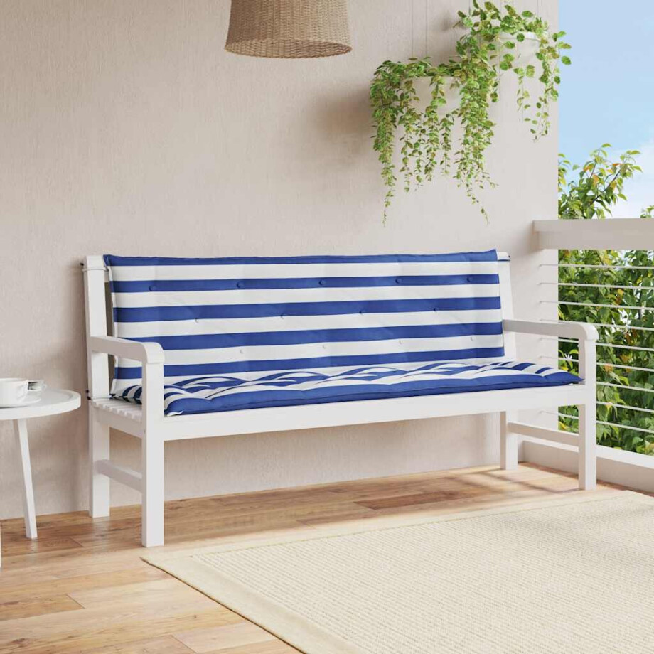 vidaXL Tuinbankkussens 2 st gestreept 150x50x7 cm stof wit en blauw vidaXL Tuinbankkussens 2 st gestreept 150x50x7 cm stof wit en blauw afbeelding 1