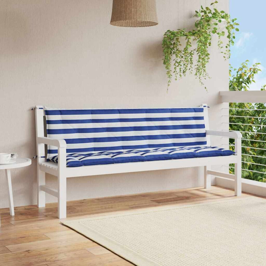 vidaXL Tuinbankkussens 2 st oxford stof gestreept wit en blauw afbeelding 1