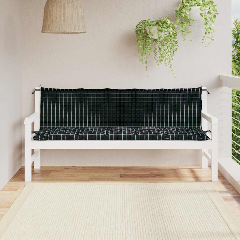 vidaXL Tuinbankkussens 2 st oxford stof ruitpatroon zwart afbeelding 1