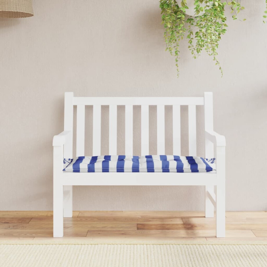 vidaXL Tuinbankkussen gestreept 110x50x7 cm stof wit en blauw afbeelding 1