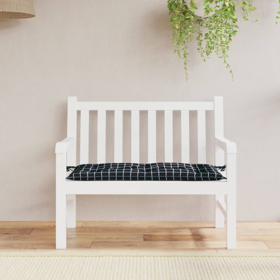 vidaXL Tuinbankkussen ruitpatroon 110x50x7 cm stof zwart afbeelding 1
