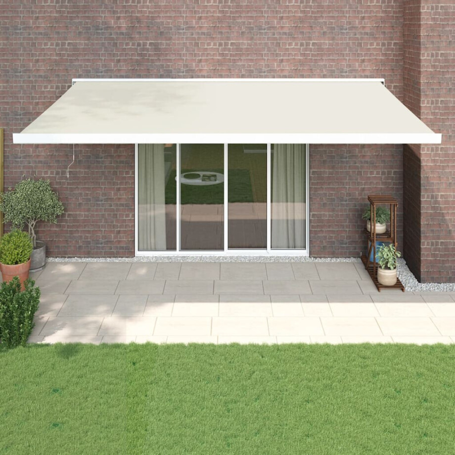vidaXL Luifel uittrekbaar 5x3 m stof en aluminium crèmekleurig afbeelding 1