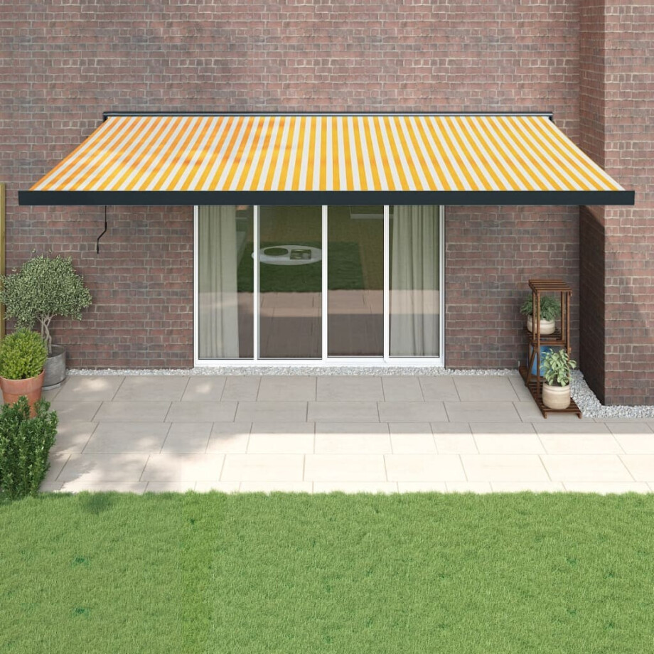 vidaXL Luifel uittrekbaar 5x3 m stof en aluminium geel en wit afbeelding 1