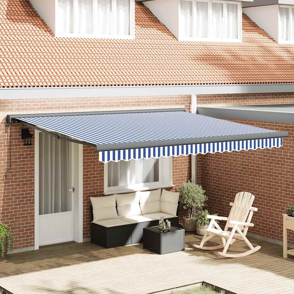 vidaXL Luifel uittrekbaar 4x3 m stof en aluminium blauw en wit afbeelding 1