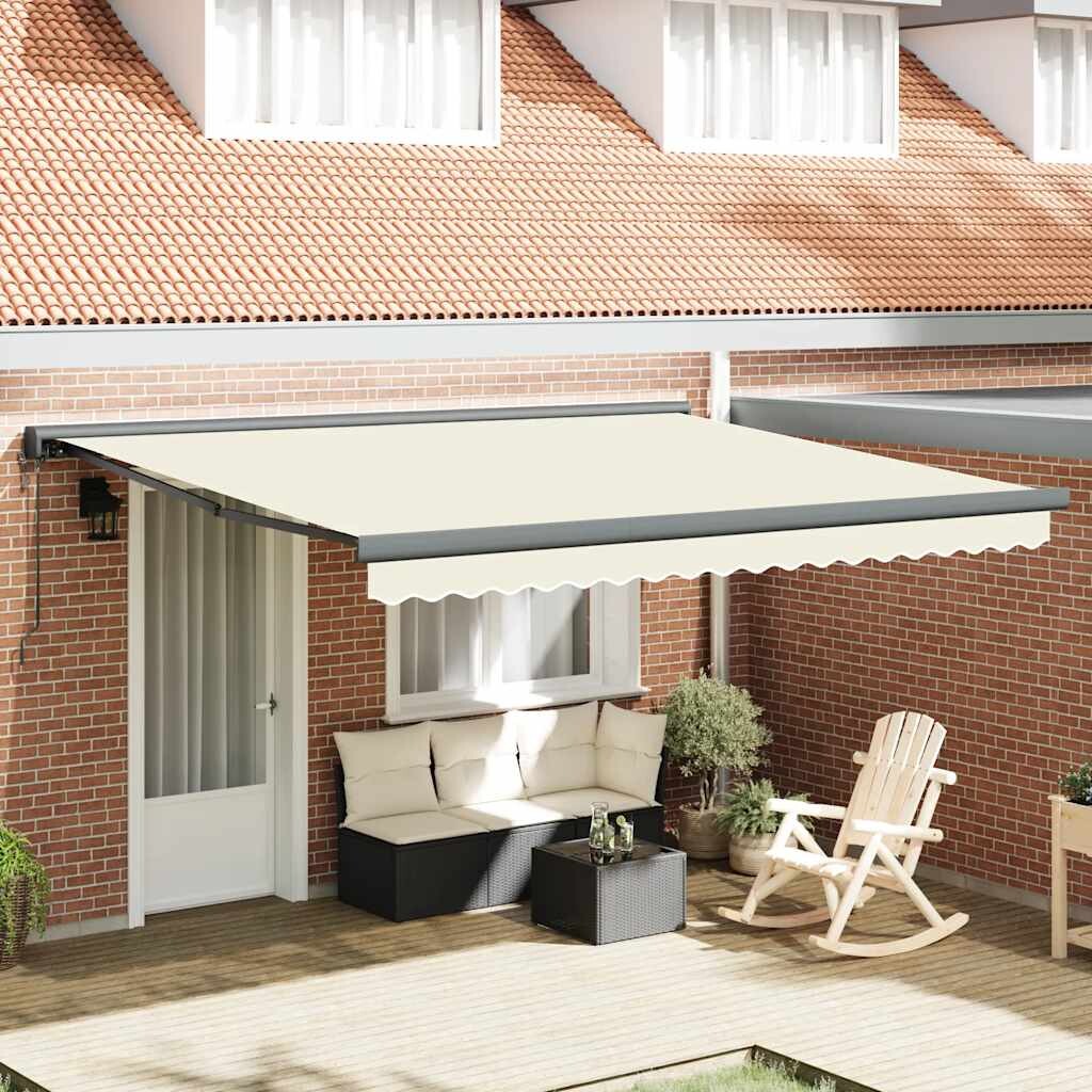 vidaXL Luifel uittrekbaar 4x3 m stof en aluminium crèmekleurig afbeelding 1