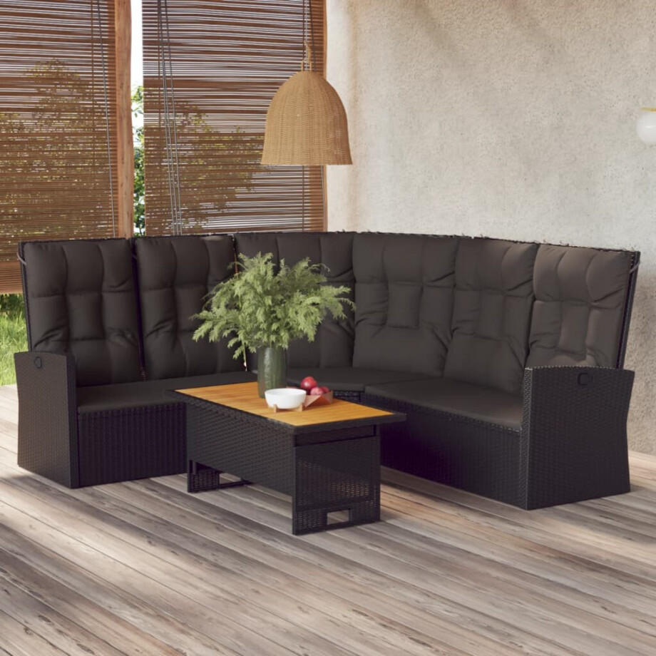 vidaXL 2-delige Loungeset met kussens poly rattan zwart afbeelding 1