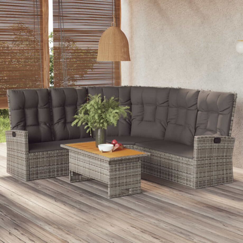 vidaXL Hoekbank verstelbaar met kussens poly rattan grijs afbeelding 1