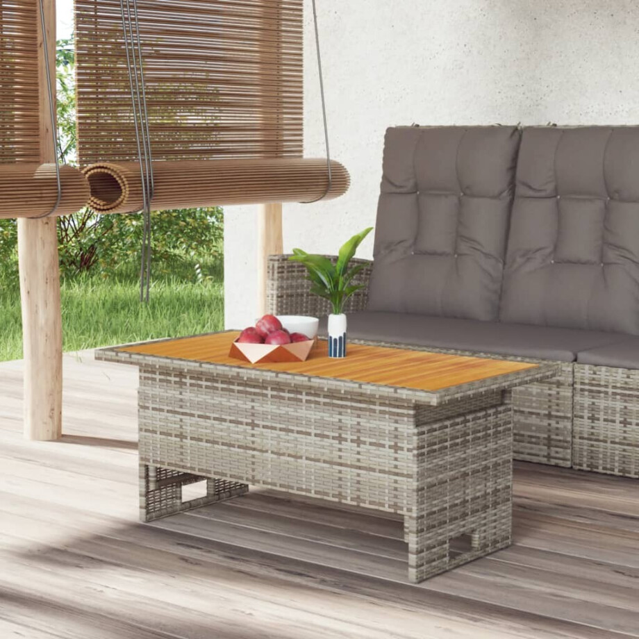 vidaXL Tuintafel 100x50x43/63 cm acaciahout en poly rattan grijs afbeelding 1