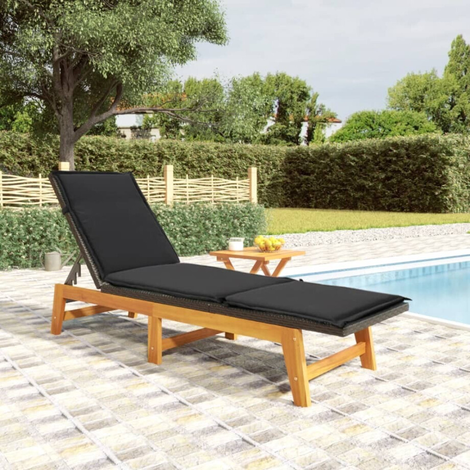 vidaXL Ligbed met tafeltje poly rattan en massief acaciahout afbeelding 1